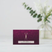 Roos Gold Pink Scissors Burgundy Hair Stylist Visitekaartje (Staand voorkant)