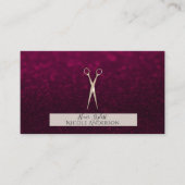 Roos Gold Pink Scissors Burgundy Hair Stylist Visitekaartje (Voorkant)