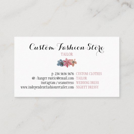 Roos Gold Pink Seamstress Tailor Floral Hanger Visitekaartje (Achterkant)