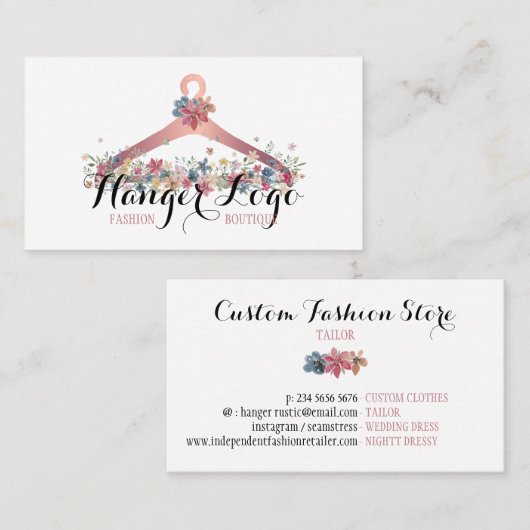 Roos Gold Pink Seamstress Tailor Floral Hanger Visitekaartje (Voorkant / Achterkant)