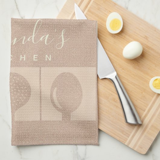 ROOS GOLD PINK SHIMMER SPOON FORK SKIMMER CHEF THEEDOEK (Quarter Fold)