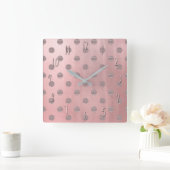 Roos Gold Pink Shine Glam Polka Dots Modern Chic Vierkante Klok (Huis)