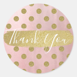 Roos Gold Pink Shine Glam Polka Dots Modern Favor Ronde Sticker