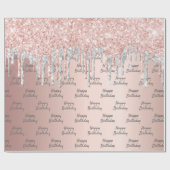 Roos Gold Pink Silver Drips Verjaardag Cadeaupapier (Vlak)