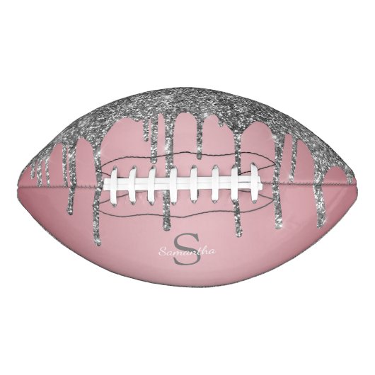 Roos Gold Pink Silver Glitter Drift Monogram Naam American Football (Voorkant)