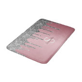 Roos Gold Pink Silver Glitter Drift Monogram Naam Badmat (Gekanteld)