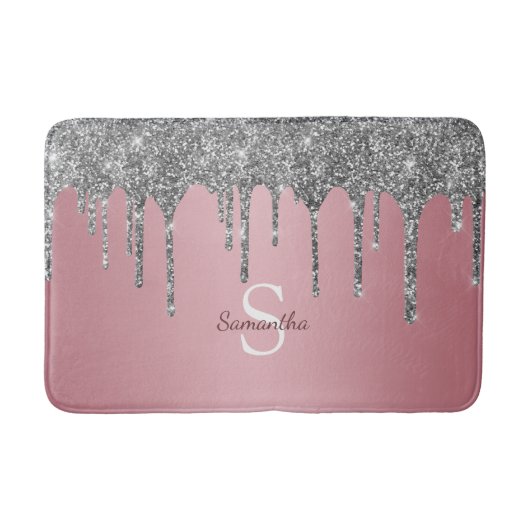 Roos Gold Pink Silver Glitter Drift Monogram Naam Badmat (Voorkant)