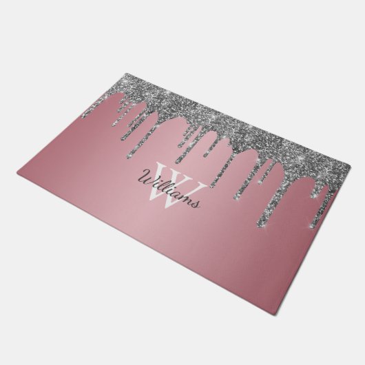 Roos Gold Pink Silver Glitter Drift Monogram Naam Deurmat (Schuin)