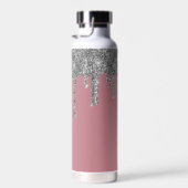 Roos Gold Pink Silver Glitter Drift Monogram Naam Waterfles (Rechts)