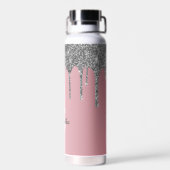 Roos Gold Pink Silver Glitter Drift Monogram Naam Waterfles (Achterkant)