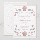 Roos Gold Pink Silver Metallic Seashells Weddensch Kaart (Voorkant / Achterkant)
