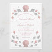 Roos Gold Pink Silver Metallic Seashells Weddensch Kaart (Voorkant)