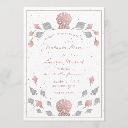 Roos Gold Pink Silver Metallic Seashells Weddensch Kaart (Voorkant)