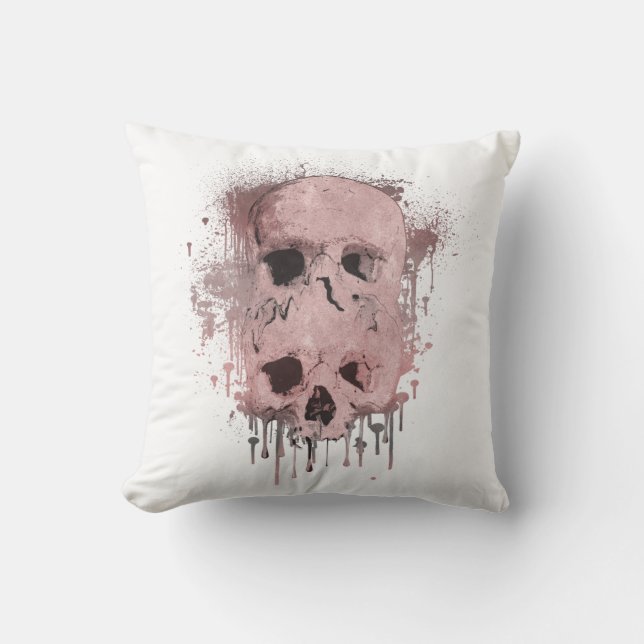 Roos Gold Pink Skull Drip Ink Splatter Grafisch Kussen (Voorkant)