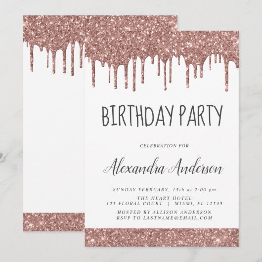 Roos Gold Pink Sparkle Glitter Any Age Verjaardag Kaart (Voorkant / Achterkant)