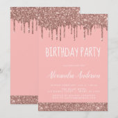 Roos Gold Pink Sparkle Glitter Any Age Verjaardag Kaart (Voorkant / Achterkant)