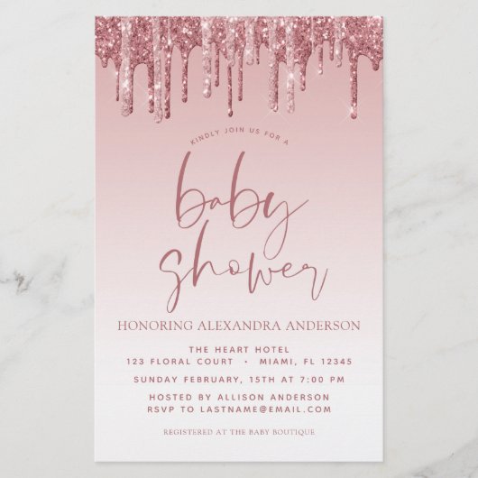 Roos Gold Pink Sparkle Glitter Baby shower (Voorkant)