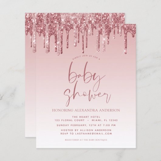 Roos Gold Pink Sparkle Glitter Baby shower (Voorkant / Achterkant)