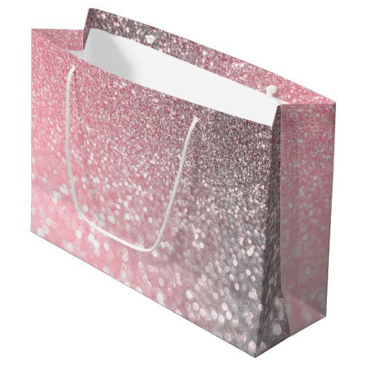 Roos Gold Pink Sparkle Luxury Trendy Glitter Groot Cadeauzakje (Voorkant Gekanteld)