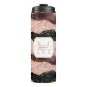 Roos Gold Pink Strata Glitter Girly Glam Monogram Thermosbeker (Voorkant)