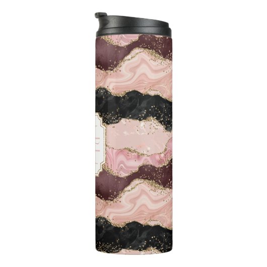 Roos Gold Pink Strata Glitter Girly Glam Monogram Thermosbeker (Geroteerd rechts)
