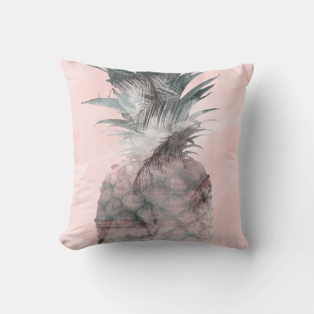 Roos Gold Pink Tropical Summer Pineappel Glam Kussen (Voorkant)