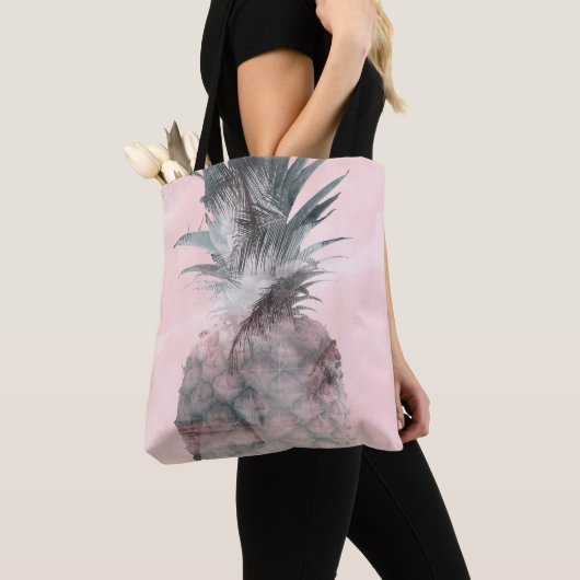 Roos Gold Pink Tropical Summer Pineappel Glam Tote Bag (Dichtbij)