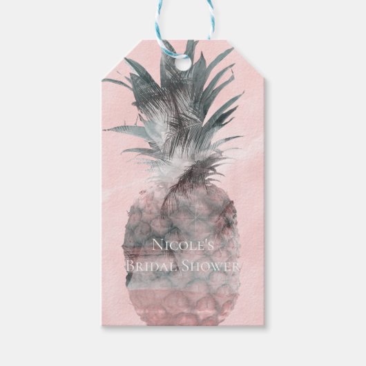 Roos Gold Pink Tropical Summer Pineapple Party Cadeaulabel (Voorkant)