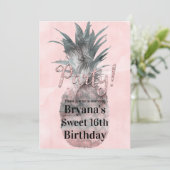 Roos Gold Pink Tropical Summer Pineapple Party Kaart (Staand voorkant)