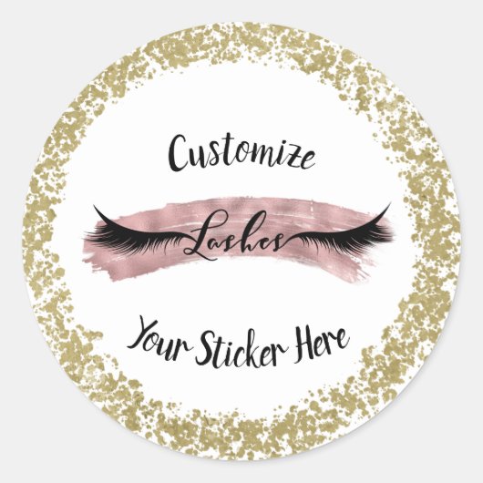 Roos Gold Pink Verf Slag Glam Makeup Eyelashes Ronde Sticker (Voorkant)