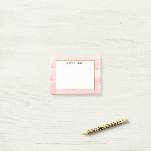 Roos Gold Pink Waterverf Stripe - Aangepast Post-it® Notes (Op bureau)