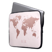 Roos Gold Pink Wereldkaart Elegant Monogrammen Laptop Sleeve (Voorkant Links)