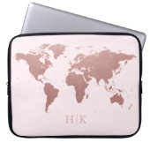 Roos Gold Pink Wereldkaart Elegant Monogrammen Laptop Sleeve (Voorkant)