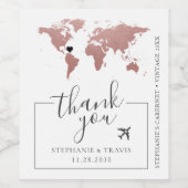 Roos Gold Pink Wereldkaart Heart Destination Weddi Wijn Etiket (Enkel label)
