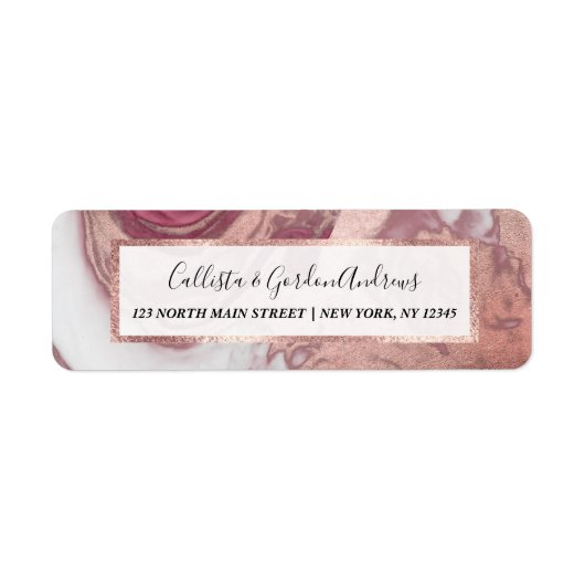 Roos Gold Pink White Painted Girly Abstract Marble Etiket (Voorkant)