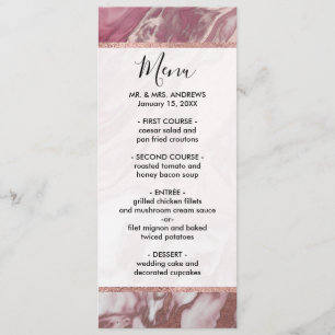 Roos Gold Pink White Painted Girly Abstract Marble Menu