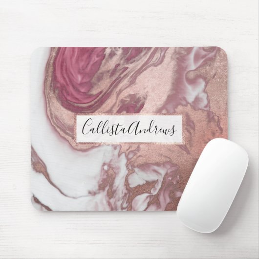 Roos Gold Pink White Painted Girly Abstract Marble Muismat (Met muis)