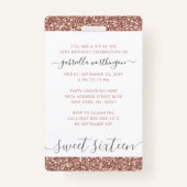 Roos Gold Pink White Sweet 16 Uitnodiging VIP Badge (Achterkant)