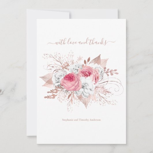 Roos Gold Pink White Waterverf Floral Wedding Bedankkaart (Voorkant)