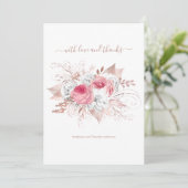 Roos Gold Pink White Waterverf Floral Wedding Bedankkaart (Staand voorkant)
