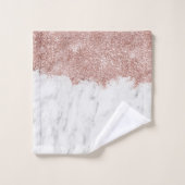 Roos Gold Pink witte marmer Glitter Dust Monogram Bad Handdoek (Wasdoekje)
