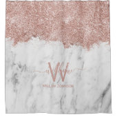 Roos Gold Pink witte marmer Glitter Dust Monogram Douchegordijn (Voorkant)