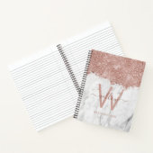 Roos Gold Pink witte marmer Glitter Dust Monogram Notitieboek (Binnen)
