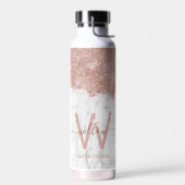 Roos Gold Pink witte marmer Glitter Dust Monogram Waterfles (Links)