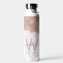 Roos Gold Pink witte marmer Glitter Dust Monogram