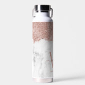 Roos Gold Pink witte marmer Glitter Dust Monogram Waterfles (Voorkant)