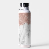 Roos Gold Pink witte marmer Glitter Dust Monogram Waterfles (Rechts)
