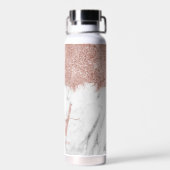 Roos Gold Pink witte marmer Glitter Dust Monogram Waterfles (Achterkant)