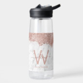 Roos Gold Pink witte marmer Glitter Dust Monogram Waterfles (Links)