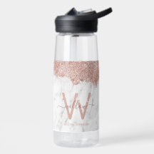 Roos Gold Pink witte marmer Glitter Dust Monogram